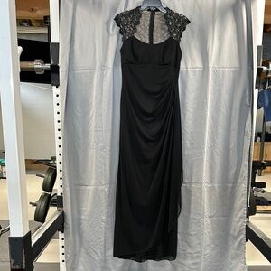 Xscape Black Asymmetrical Ruched Gown Sweetheart Neckline